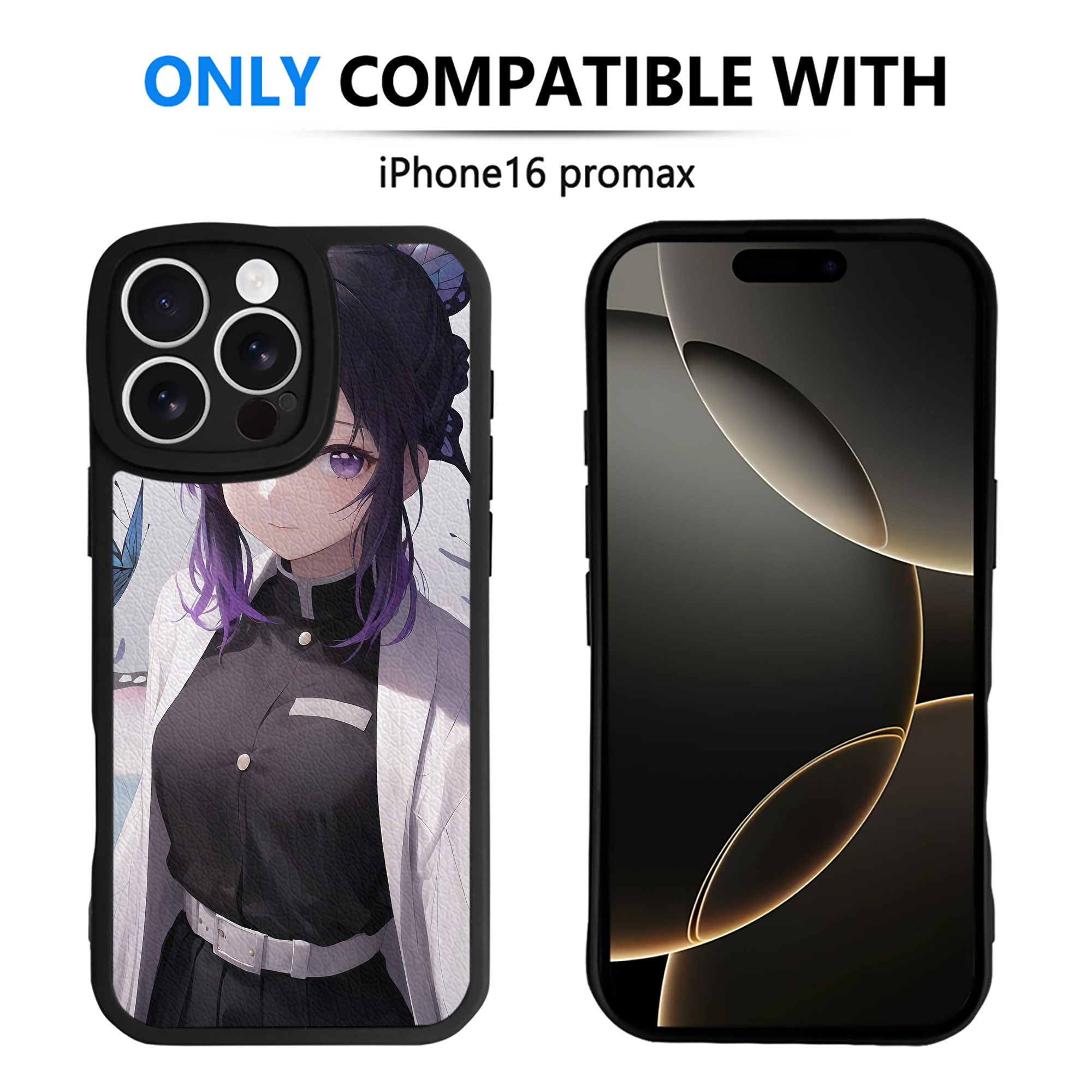 （画像用） 鬼滅の刃（きめつのやいば）蟲柱-胡蝶 しのぶ／こちょう しのぶ Kochou Shinobu 【iPhone 16シリーズ対応】シリコンスマホケース（レザー調） 材質：シリコン